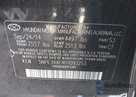 2015 Hyundai Sonata Sport z USA, uszkodzony, nr VIN 5NPE34AF4FH093253